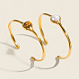 Imitation Pearl Natural Tiger Eye Oval 304 Stainless Steel Cuff Bangles for Women, Real 18K Gold Plated