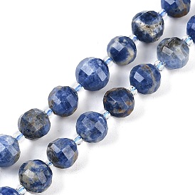 Natural Sodalite Beads Strands, Faceted, Lantern, with Seed Beads