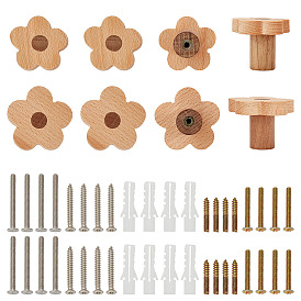 8 Bags 2 Styles Flower Wood Drawer Cabinets Handles, with 8Pcs 304 Stainless Steel Screws, 8Pcs Plain Carbon Steel Screws, 8 Sets Stainless Steel Expansion Screw