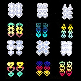 DIY Kite/Heart/Diamond Triple Pendant Silicone Molds, Resin Casting Molds, for UV Resin, Epoxy Resin Jewelry Makings