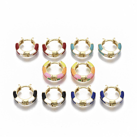 Латунные английском замке Серьги-кольца, с двухцветной эмалью, реальный 18 k позолоченный