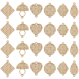 24Pcs 6 Styles Alloy Connector Charms, Hollow, Mixed Shapes