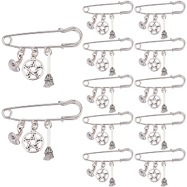 12 шт. броши-подвески в виде шляпы ведьмы и метлы, стальные прочные английские булавки броши