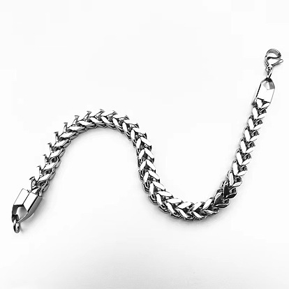 6mm Stainless Steel Bracelet with Woven Four-sided Grinding Chain - Hip-hop Style