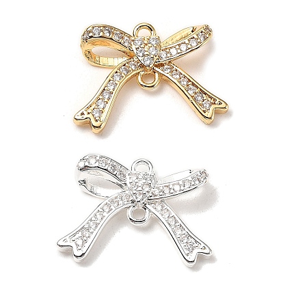 Шармы-соединители из латуни с микропаве из прозрачного кубического циркония, без кадмия, без никеля и без свинца, бантом