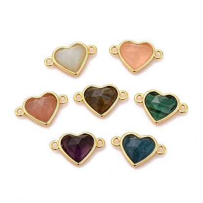 Natural Gemstone Links Connectors, with Real 18K Gold Plated Brass Findings, Long-Lasting Plated, Lead Free & Cadmium Free, Faceted, Heart