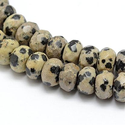 Faceted Natural Dalmatian Jasper Rondelle Beads Strands, 8x5mm, Hole: 1mm, about 76pcs/strand, 15.2 inch