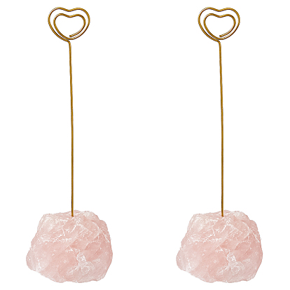 Держатель для фотостенда в форме сердца из железа, записные книжки, с основанием из натурального розового кварца, для свадебного оформления