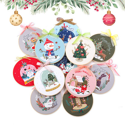 Наборы для вышивания на рождественскую тематику своими руками, включая набивную хлопчатобумажную ткань, нитки и иглы для вышивания, пластиковые пяльцы для вышивания