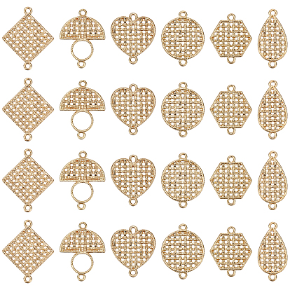 24Pcs 6 Styles Alloy Connector Charms, Hollow, Mixed Shapes