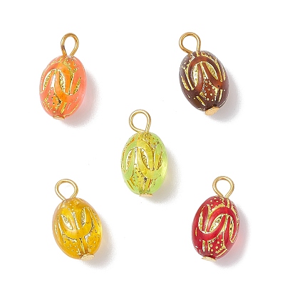 Прозрачные акриловые подвески, овальные, с латунными штифтами, золотой металл обвитыми