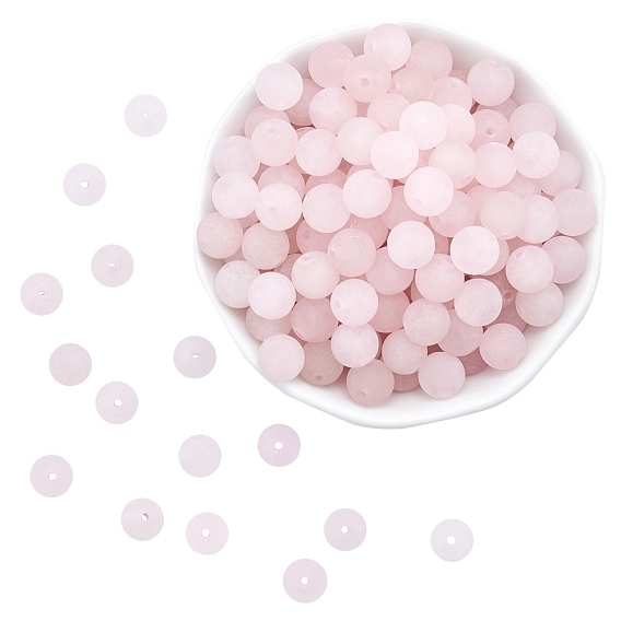 Natural Rose Quartz Beads Strands, Round, Frosted