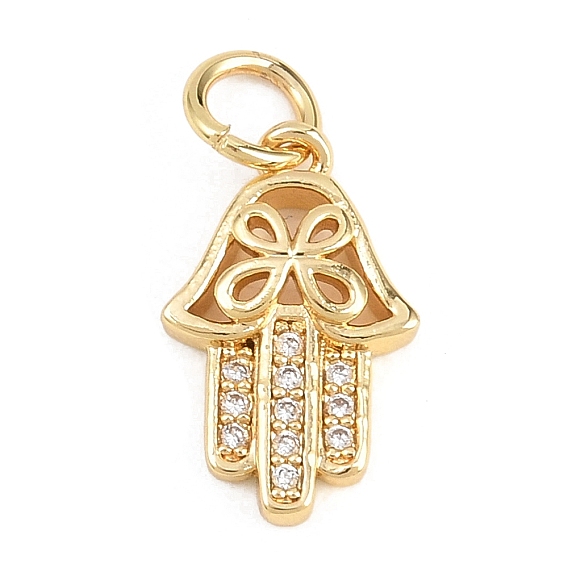 Латунные микропаве прозрачные подвески с фианитом, hamsa hand charms, долговечный, стойки покрытие, без свинца и без кадмия