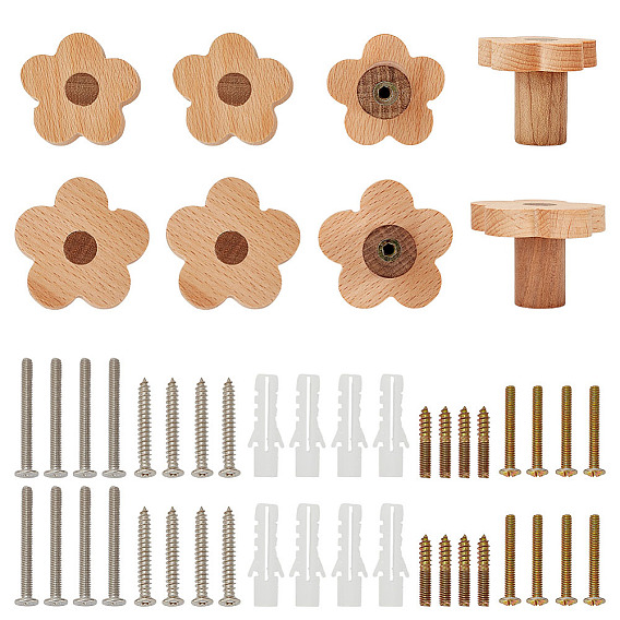 8 bolsos 2 estilos flor madera cajones armarios tiradores, con 8 piezas 304 tornillos de acero inoxidable, 8piezas de tornillos lisos de acero al carbono, 8 Juego de tornillos de expansión de acero inoxidable