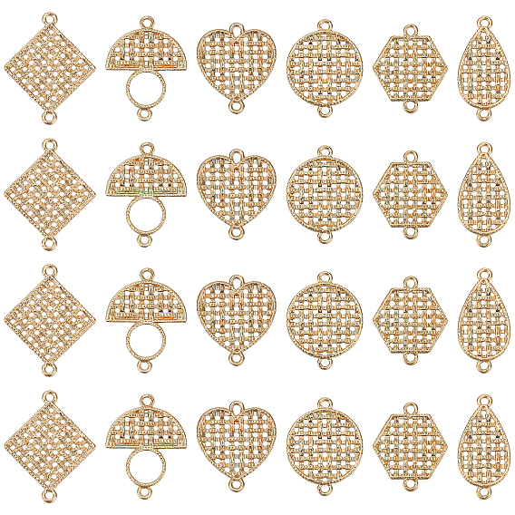 24Pcs 6 Styles Alloy Connector Charms, Hollow, Mixed Shapes