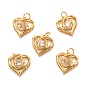 Brass Micro Pave Clear Cubic Zirconia Pendants, Long-Lasting Plated, Heart
