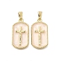Brass Enamel Pendants, Real 18K Gold Plated, Rectangle with Cross Charms