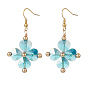 Bling Glass Clover Dangle Earrings, Golden Brass Wire Wrap Jewelry for Women
