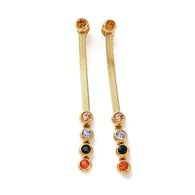 Colorful Rhinestone Dangle Stud Earrings, Vacuum Plating 304 Stainless Steel Chains Drop Earrings