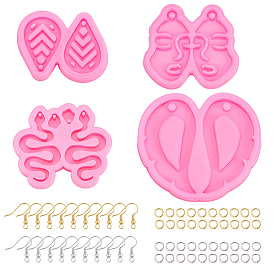 DIY Earrings Silicone Molds Making Kits, Including Mixed Shape Pendant Silicone Molds, Iron Earring Hooks and 304 Stainless Steel Open Jump Rings
