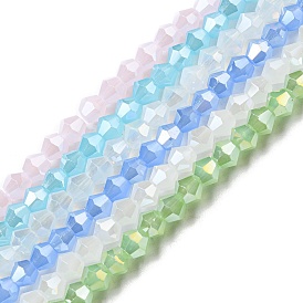 Imitation Jade Electroplate Glass Beads Strands, AB Color Plated, Faceted, Bicone