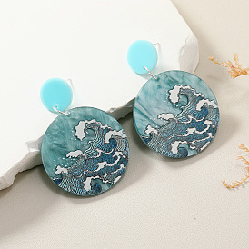 Fashion Acrylic Blue Wave Earrings Female Personality Simple and Versatile Earrings