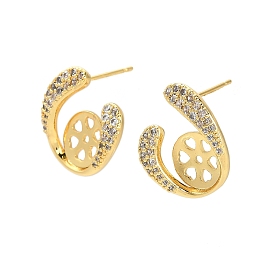 Фурнитура для сережек-гвоздиков U-образной формы из латуни с микропаве из прозрачных кубических цирконий, с настройками кабошон