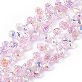 Transparentes perles de verre de galvanoplastie brins, facette, larme percée en haut, de couleur plaquée ab 