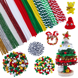 Наборы для самостоятельного изготовления кукол на рождественскую тематику, в том числе пряжа для помпонов для рукоделия, шарики-помоны, трубочисты, пластиковые глазки-кабошоны, металлическая мишурная гирлянда из проволоки, витая палка