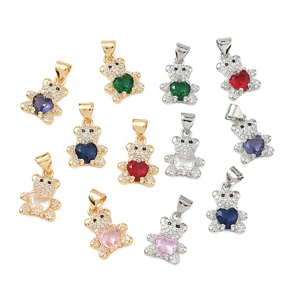 Латунные микро проложить кубического циркония прелести, брелоки в виде плюшевых мишек, настоящее 18k позолоченное/настоящее платиновое покрытие