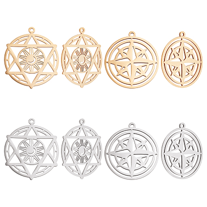 8Pcs 4 Style Ion Plating(IP) 201 Stainless Steel Pendants, Laser Cut, Star