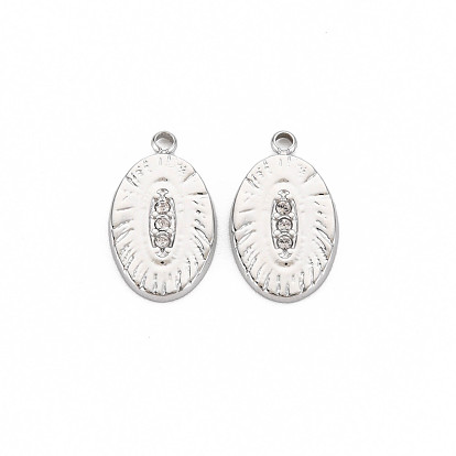 304 Stainless Steel Pendants, with Crystal Rhinestone, Oval Charms