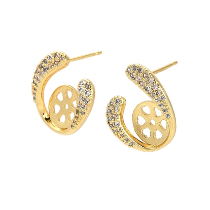 Фурнитура для сережек-гвоздиков U-образной формы из латуни с микропаве из прозрачных кубических цирконий, с настройками кабошон