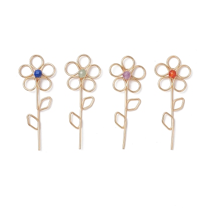 4 шт. 4 стили натуральный красный агат и лазурит и аметист и зеленый авантюрин граненые круглые бусины медная проволока обернутые в цветы подвески, золотые