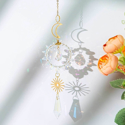 Металлические подвесные украшения в виде луны и солнца, стеклянные кисточки для украшения дома и сада