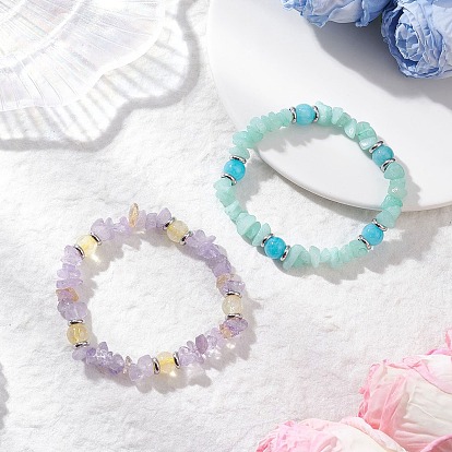 2Набор из натуральных бусин из аметрина, машанского нефрита, цитрина и окрашенного белого нефрита, имитация амазонита, набор из эластичных браслетов для женщин