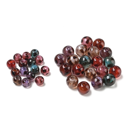 Acrylic European Beads, Large Hole Beads, Round with Leopard Print
