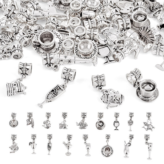34Pcs 17 Styles Alloy European Dangle Charms, Cups, Mixed Shapes