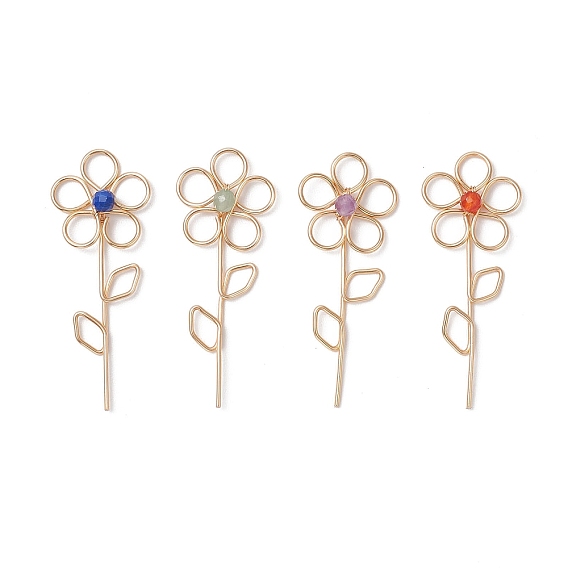 4 шт. 4 стили натуральный красный агат и лазурит и аметист и зеленый авантюрин граненые круглые бусины медная проволока обернутые в цветы подвески, золотые