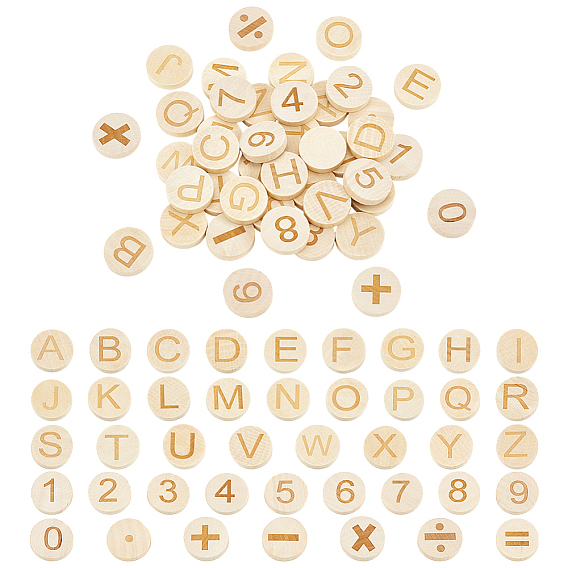 42шт. 42 стили, деревянные гравированные плоские круглые чипсы, письмо и номер