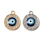 Alloy Rhinestone Pendants, Round with Evil Eye Charms, With Enamel