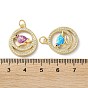 Brass Micro Pave Clear Cubic Zirconia Pendants, with Synthetic Opal, with Jump Ring, Real 18K Gold Plated, Flat Round with Bird