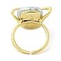 Natural Pearl Irregular Rectangle Open Cuff Ring, Brass Finger Ring