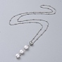 Pendant Necklaces, with 304 Stainless Steel Twisted Chains/Curb Chains/Satellite Chains and Plastic Imitation Pearl Round Beads