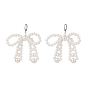 Shell Pearl Braide Big Bowknot Dangle Leverback Earrings, Brass Wire Wrap Jewelry for Women