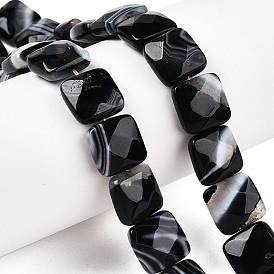 Dyed Natural Black Banded Agate/Striped Agate Beads Strands, Faceted Square