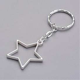 Alloy Pendants Keychain, with Iron Key Clasp Findings, Star