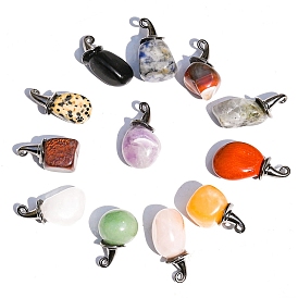 Natural Gemstone Pendants, Nuggets Charms with Metal Witch Hat