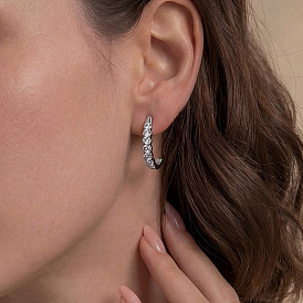925 Sterling Silver Pave Moissanite Stud Earrings for Women, Half Hoop Earrings