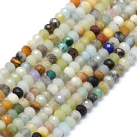 Natural Mixed Stone Beads Strands, Faceted, Rondelle, Mixed Dyed and Undyed
